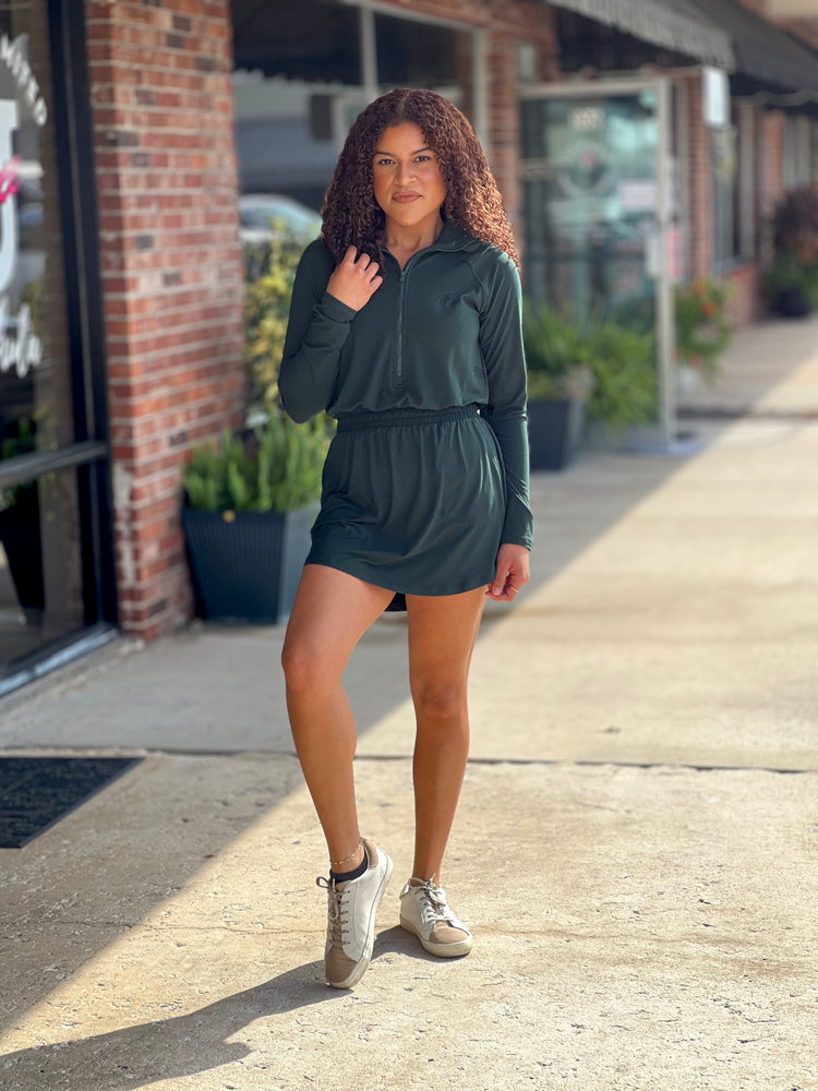 Go Getter Quarter Zip Romper Skirt