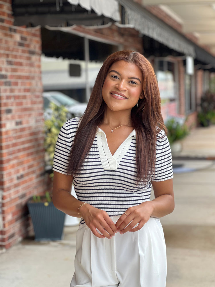 Polar Breeze Stripe Sweater Knit Top