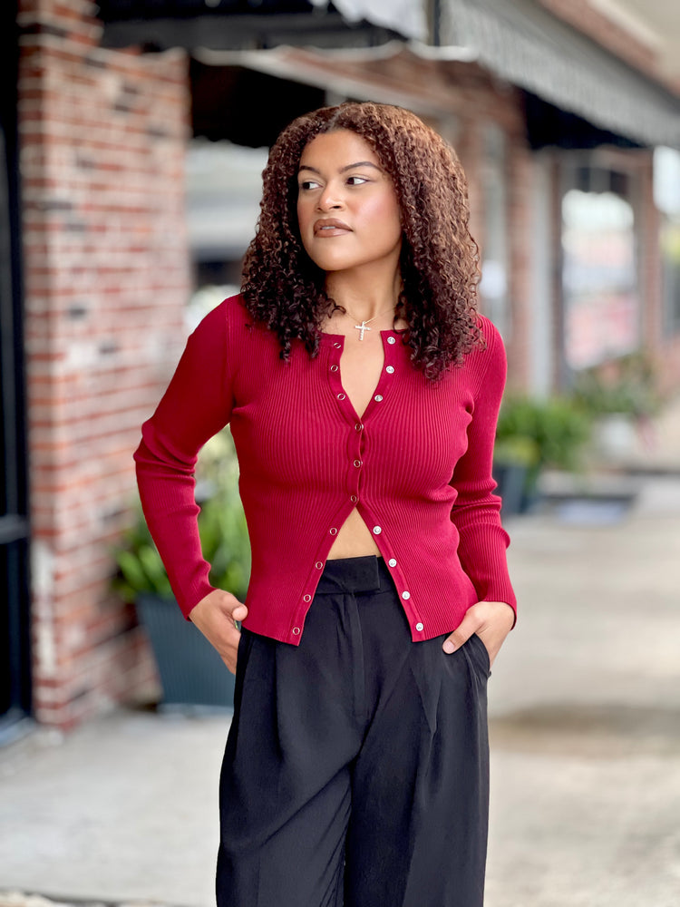 Deep Red Knit Cardigan