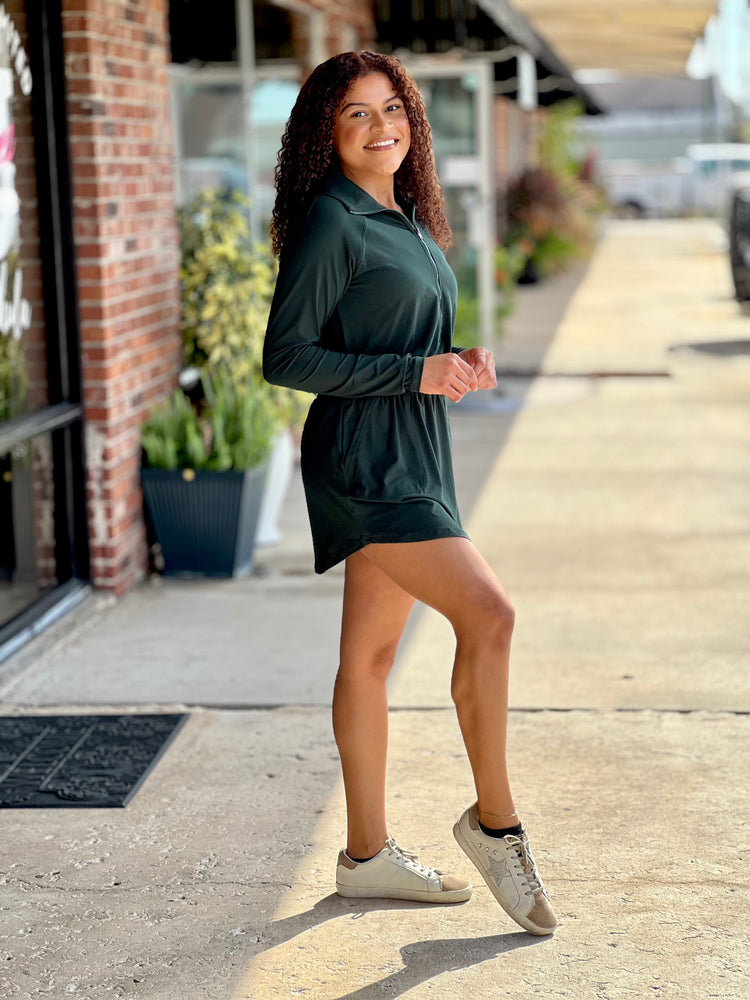 Go Getter Quarter Zip Romper Skirt