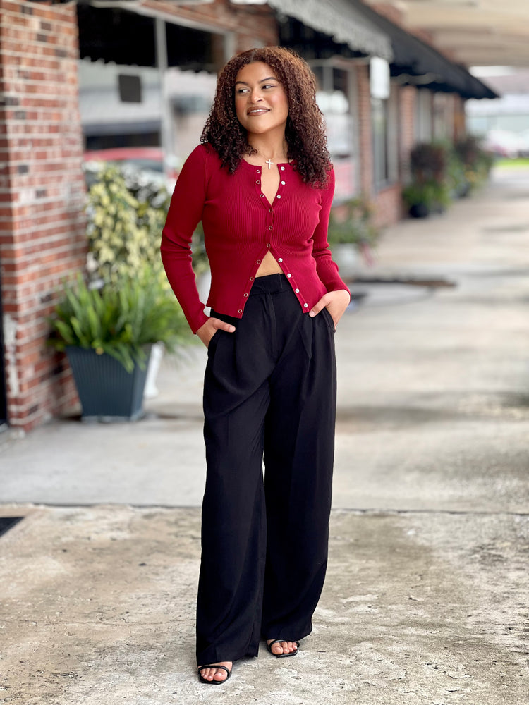 Deep Red Knit Cardigan