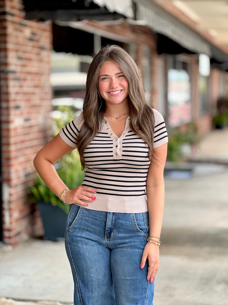Striped Button Polo