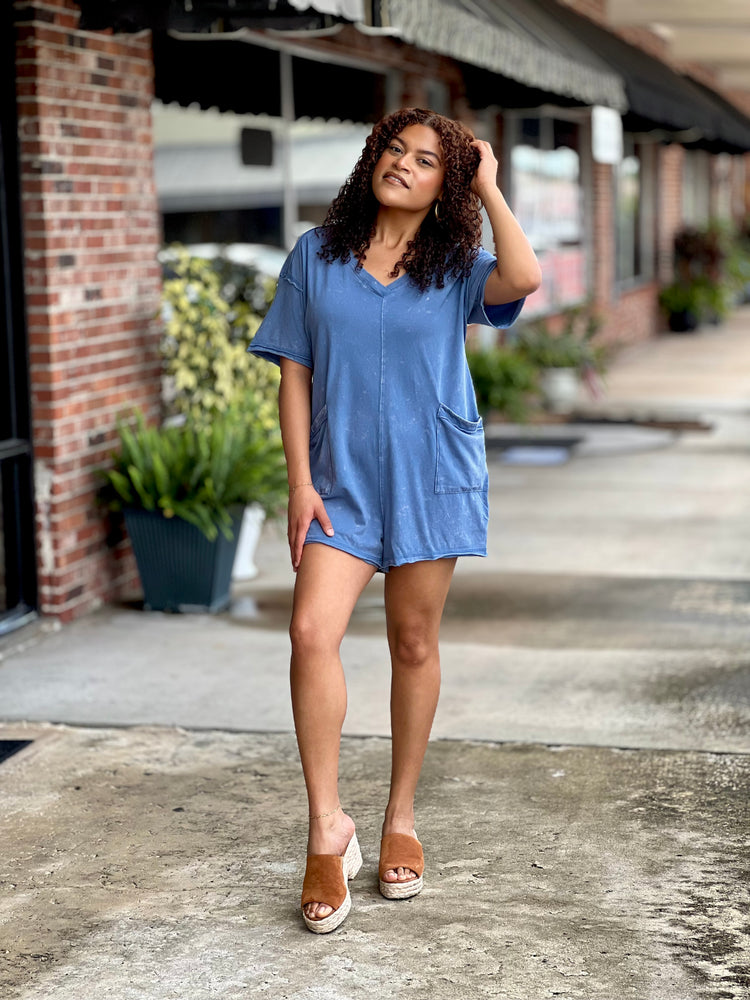 Oversized Denim Knit Romper