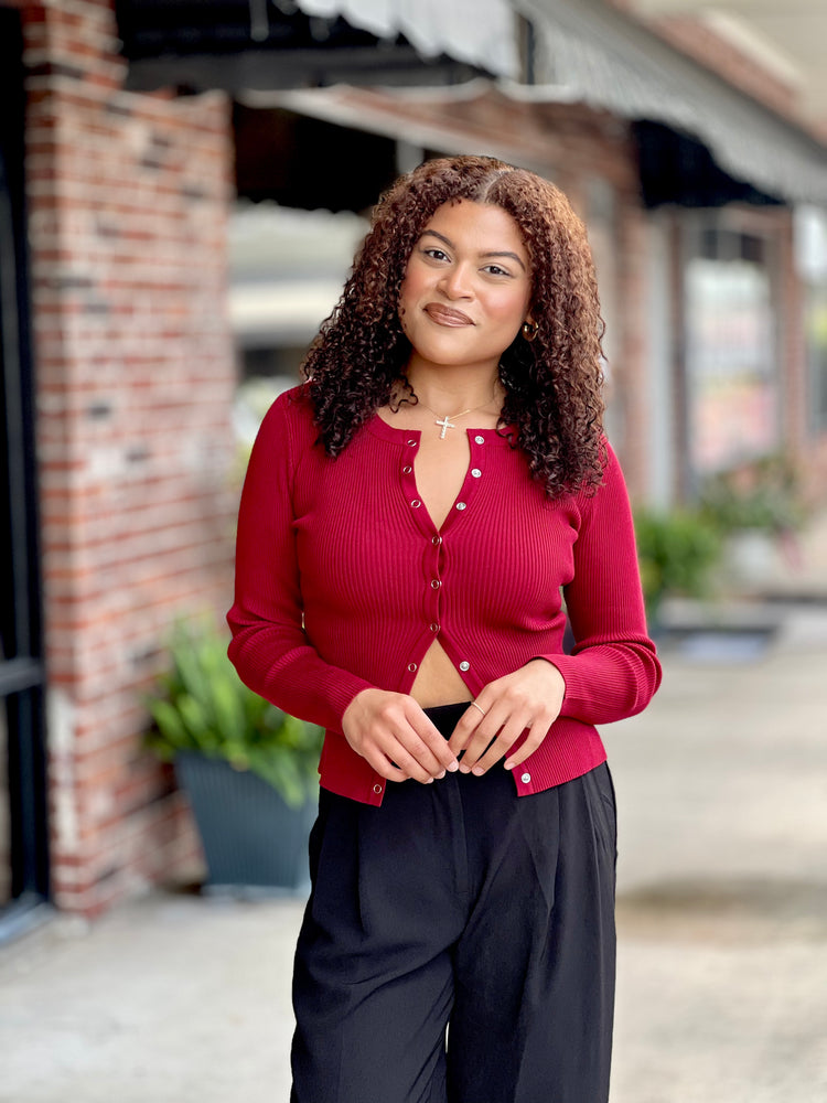 Deep Red Knit Cardigan