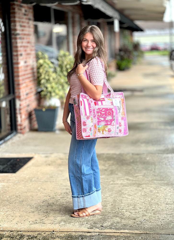 Pink City Large Quilted Tote Bag 