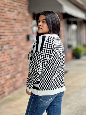 Checkered Sweater Cardigan