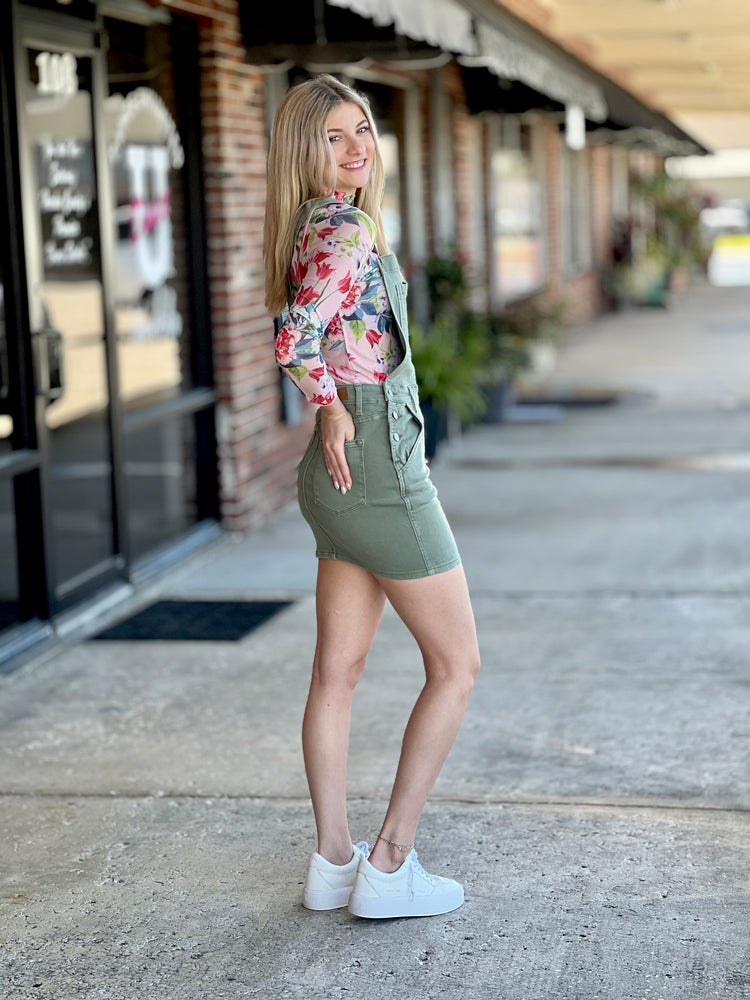 denim overall dress with leggings Overall Dress with Leggings