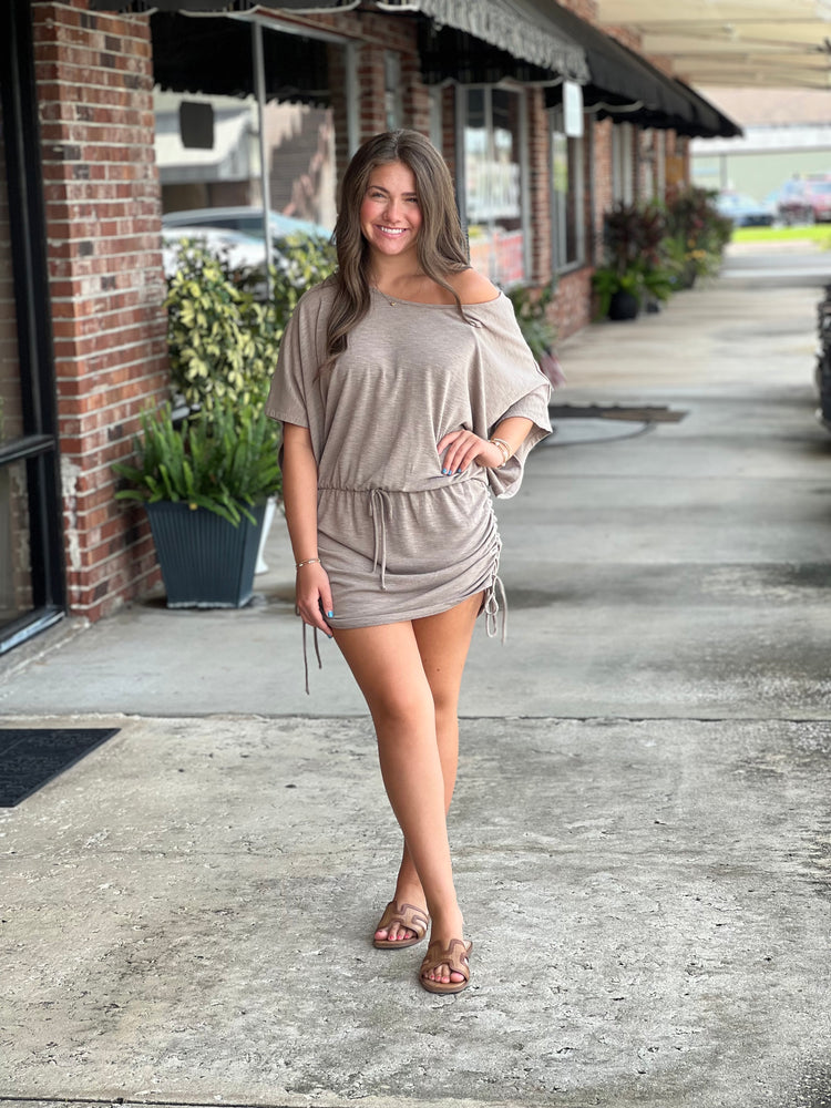 Mocha Ruched Dress/Swimsuit Coverup