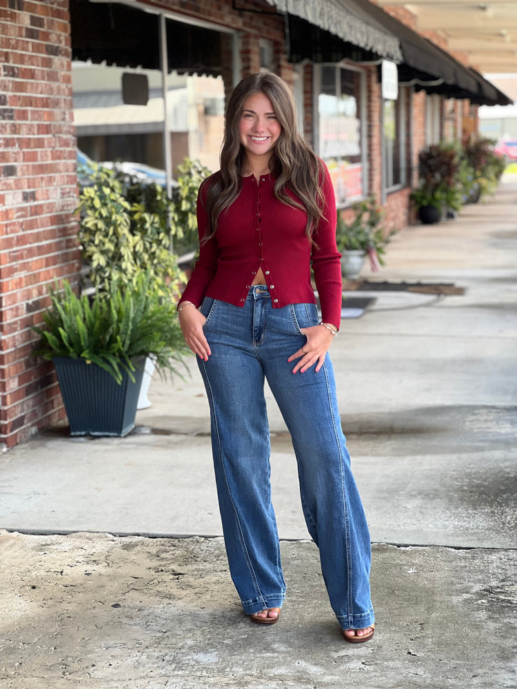 Deep Red Knit Cardigan