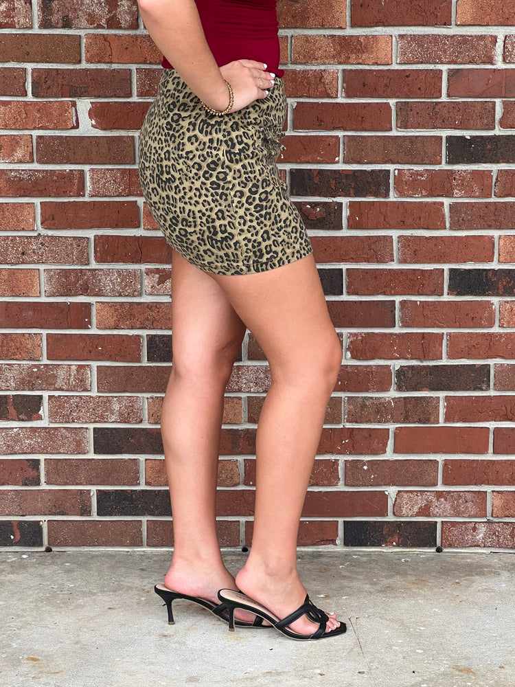 Leopard Printed Denim Mini Skort
