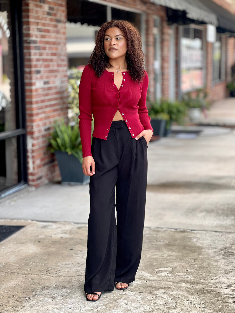 Deep Red Knit Cardigan