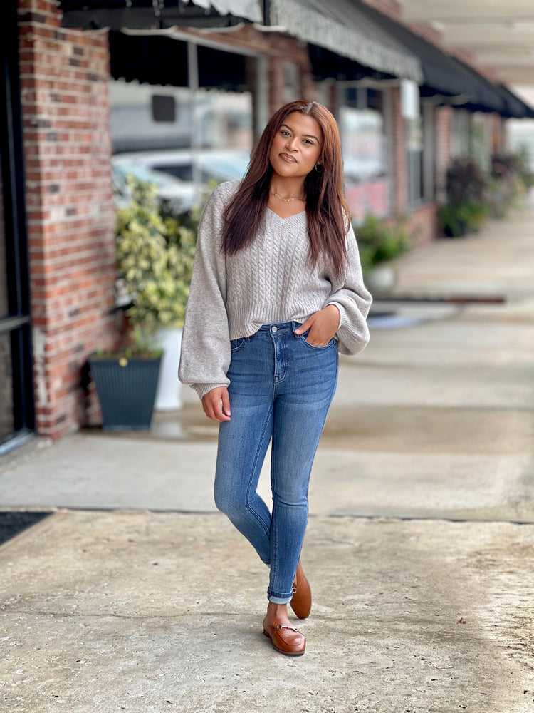 Oatmeal Cropped Cable Knit Sweater