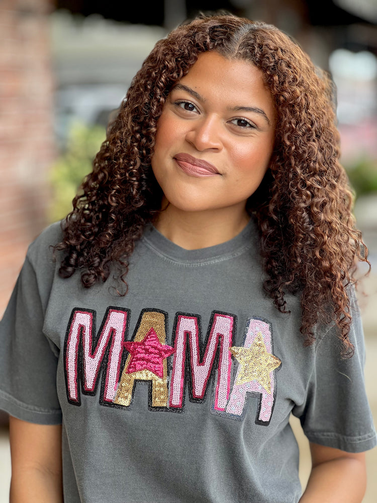 MAMA Pink and Gold Sequin Tee