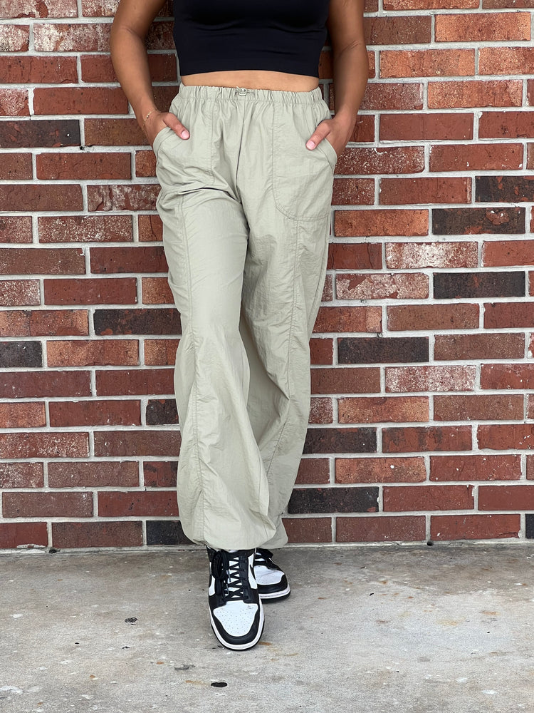 Olive Drawstring Nylon Joggers