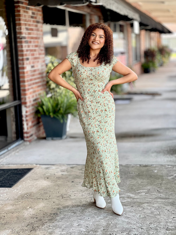 Olive Multicolored Floral Midi Dress