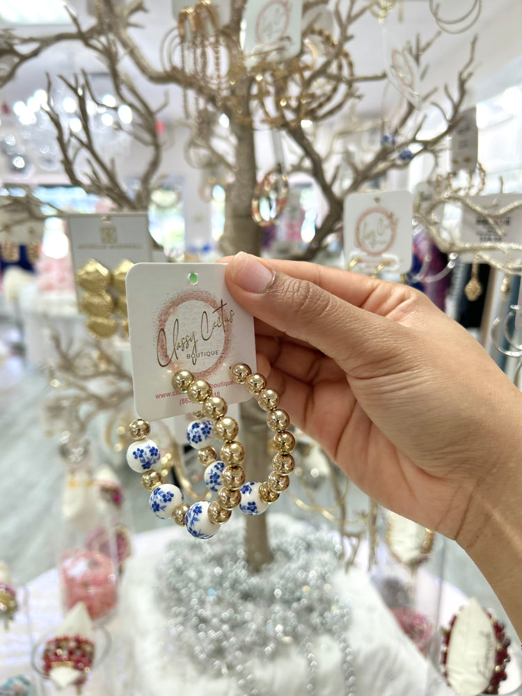 Ceramic Chinoiserie Hoop Earrings