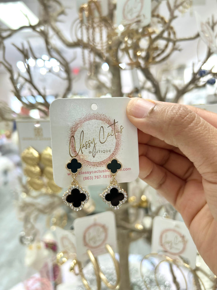 Clover CZ Charm Dangle Earrings