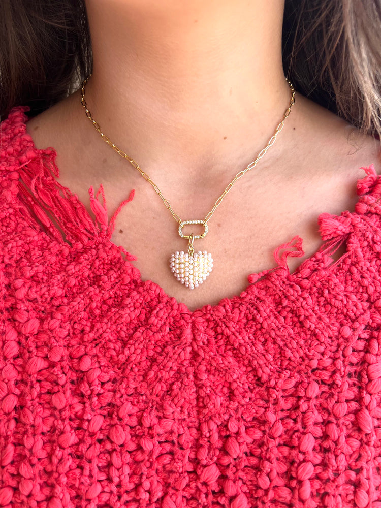 CZ Gold Carabiner Clasp Paperclip Charm Necklace