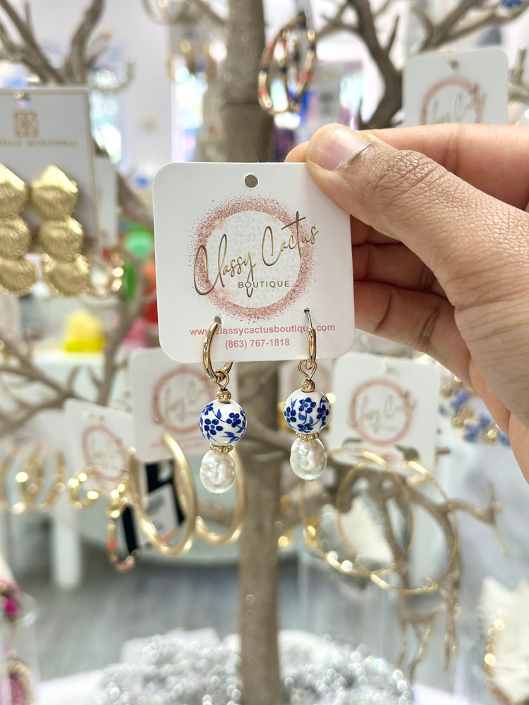 Pearl & Ceramic Ball Earrings