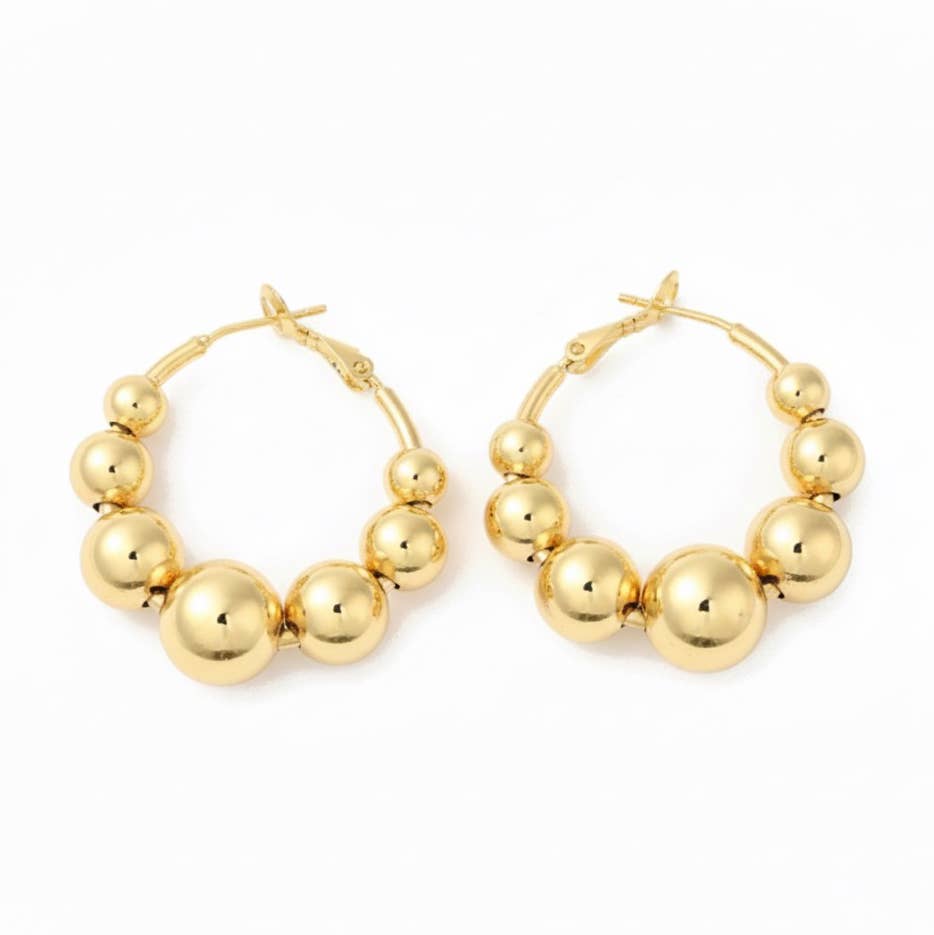 Gold Earrings-Large Beaded Hoops