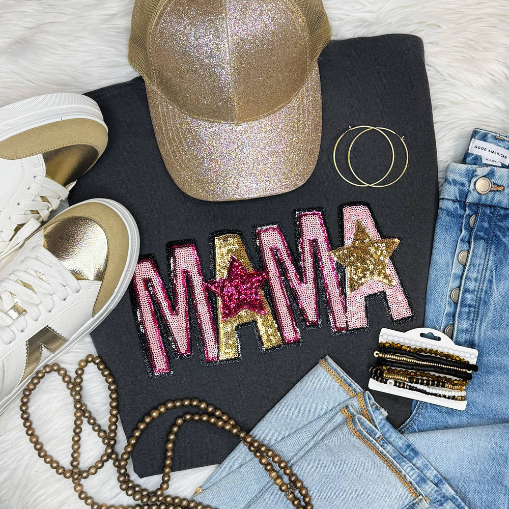MAMA Pink and Gold Sequin Tee
