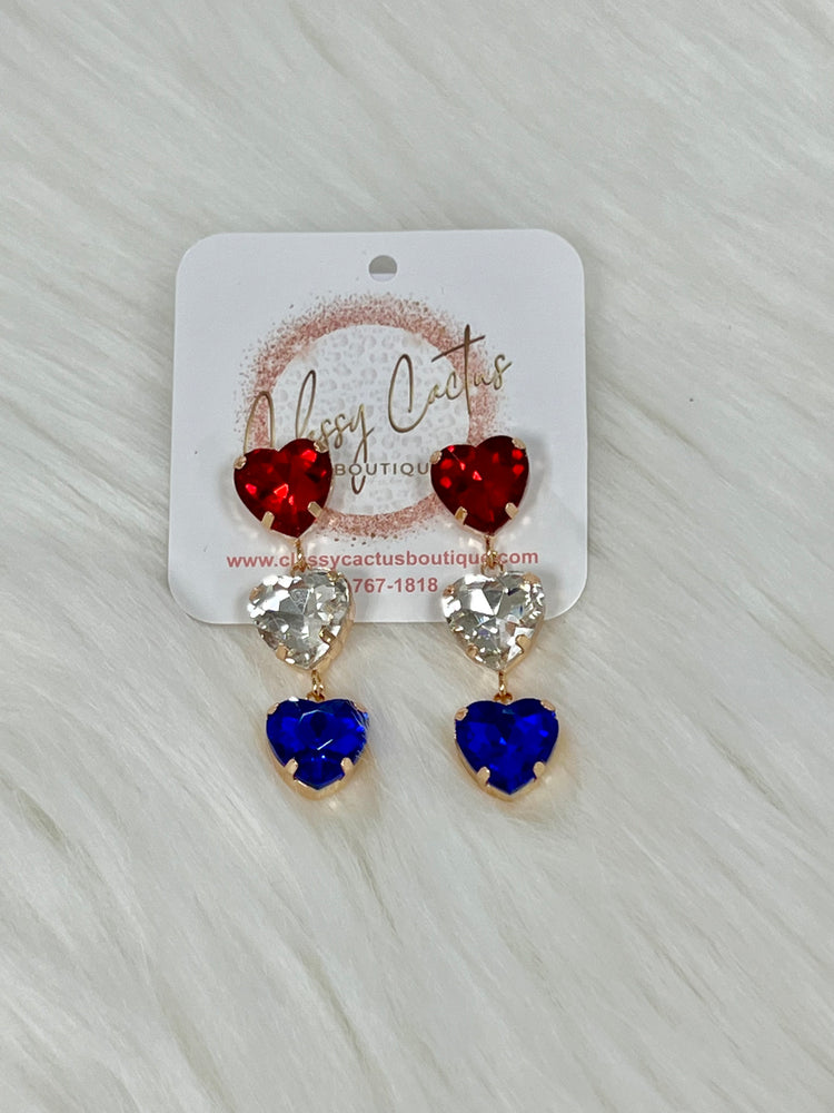 Red White & Blue Heart Drop Earrings