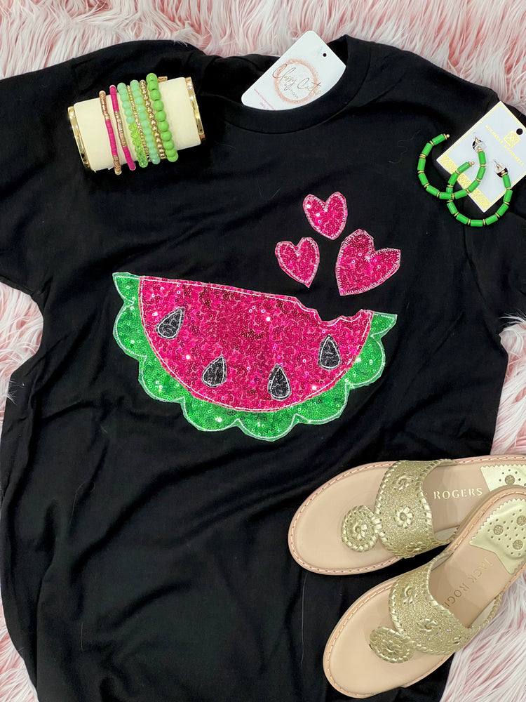 
            
                Load image into Gallery viewer, Youth Watermelon Hearts Black Tee
            
        