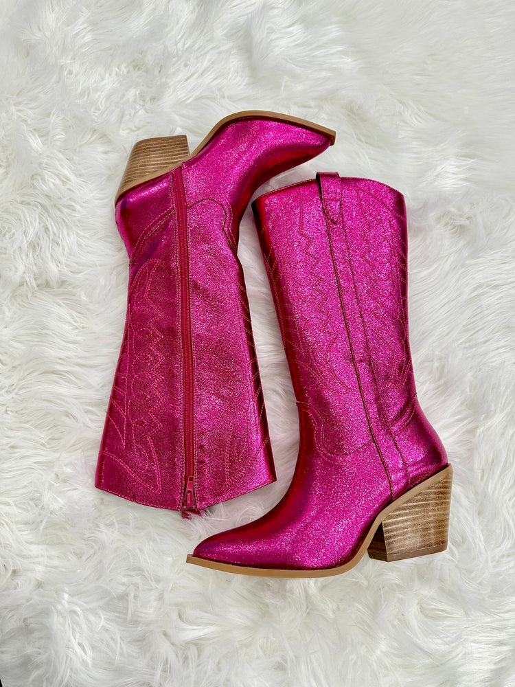 
            
                Load image into Gallery viewer, Howdy Fuchsia Metallic Boots
            
        