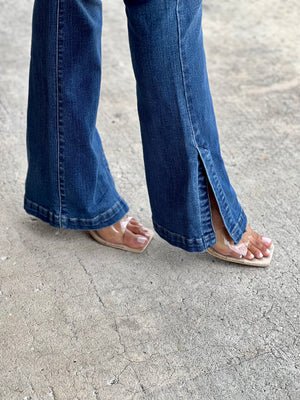 High Waist Control Top Hemmed Boot Cut Jeans