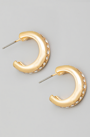 
            
                Load image into Gallery viewer, Gold Rhinestone Studded Hoop Earrings
            
        