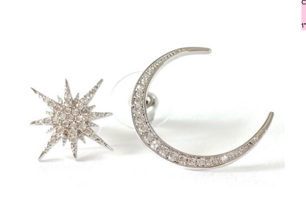 Star & Moon Silver Earrings