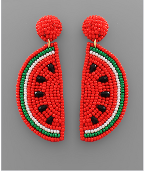 Red Beaded Watermelon Earrings