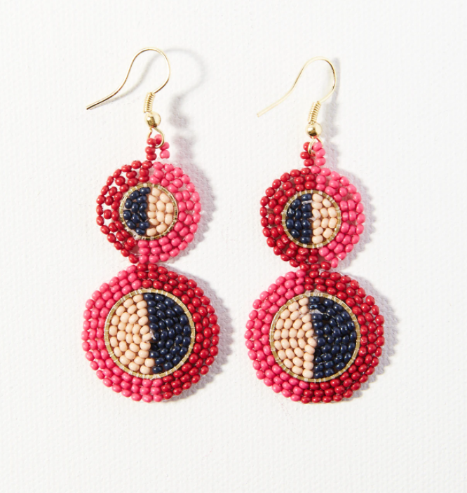 
            
                Load image into Gallery viewer, Double Disc Hot Pink Earring
            
        