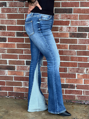 Mid Rise Flared Panel Jeans