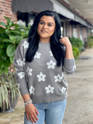 
            
                Load image into Gallery viewer, Gray Floral Sweater
            
        