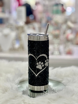 
            
                Load image into Gallery viewer, Black Crystal Silver Paw Bling Tumbler
            
        
