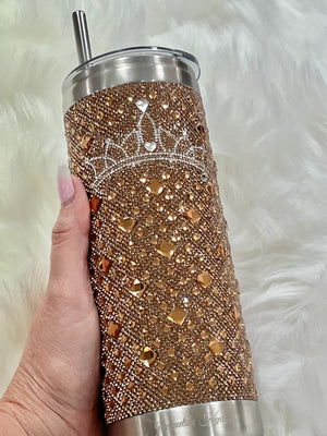 
            
                Load image into Gallery viewer, Crowned Jewel Gold Rhinestone Tumbler
            
        